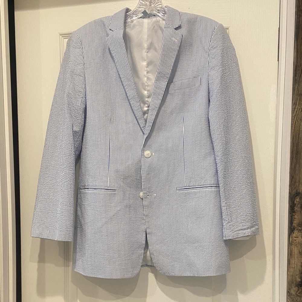 Classic Blue and White Striped Blazer